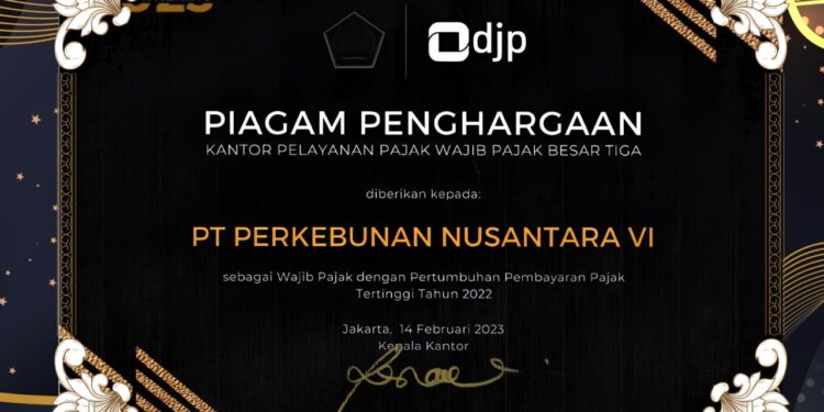 PTPN VI Terima  Penghargaan Pajak