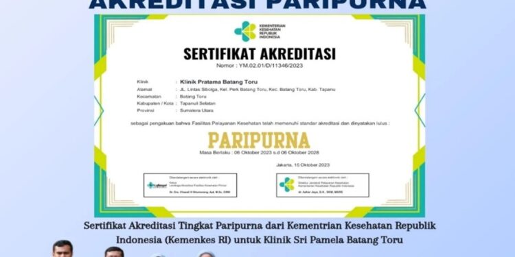 Raih Akreditasi Paripurna, Klinik Sri Pamela Batang Toru  Telah Memenuhi Standar Layanan Optimal