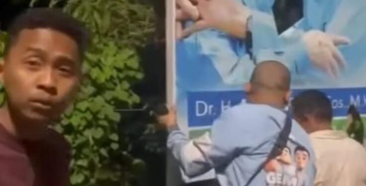 Oknum Diduga Tim RH Ketangkap Tangan Rusak Baliho Haris-Sani