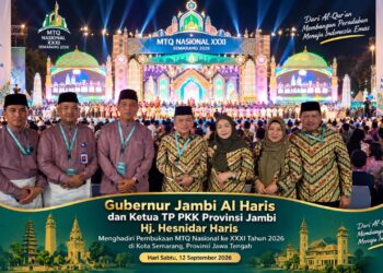 Gubernur Al Haris dan Ketua TP PKK Beri Semangat 54 Kafilah Jambi di Pembukaan MTQ Nasional 2026